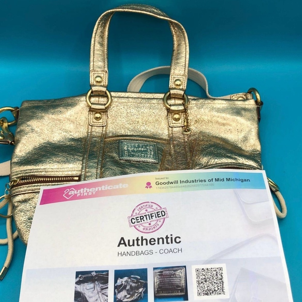 Coach Pairarie Poppy Metallic Gold Spotlight Tote 13819